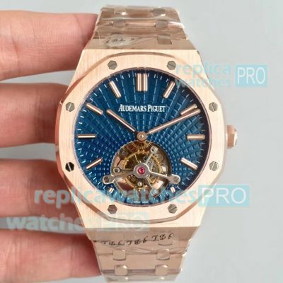 Swiss Clone Audemars Piguet Royal Oak Tourbillon Watch Rose Gold Blue Dial